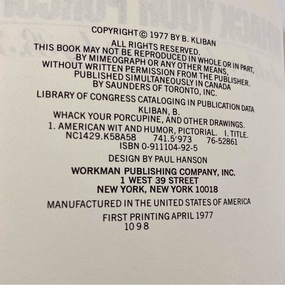 Whack Your Porcupine and Other Drawings Paperback B. Kliban, 1977 Cartoon Humor - Picture 4 of 8